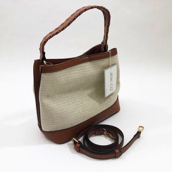 Jen & Co Satchel Maude 11.5x10x5.5 inches Ivory Polypro Fabric Handbag Purse - Picture 1 of 7